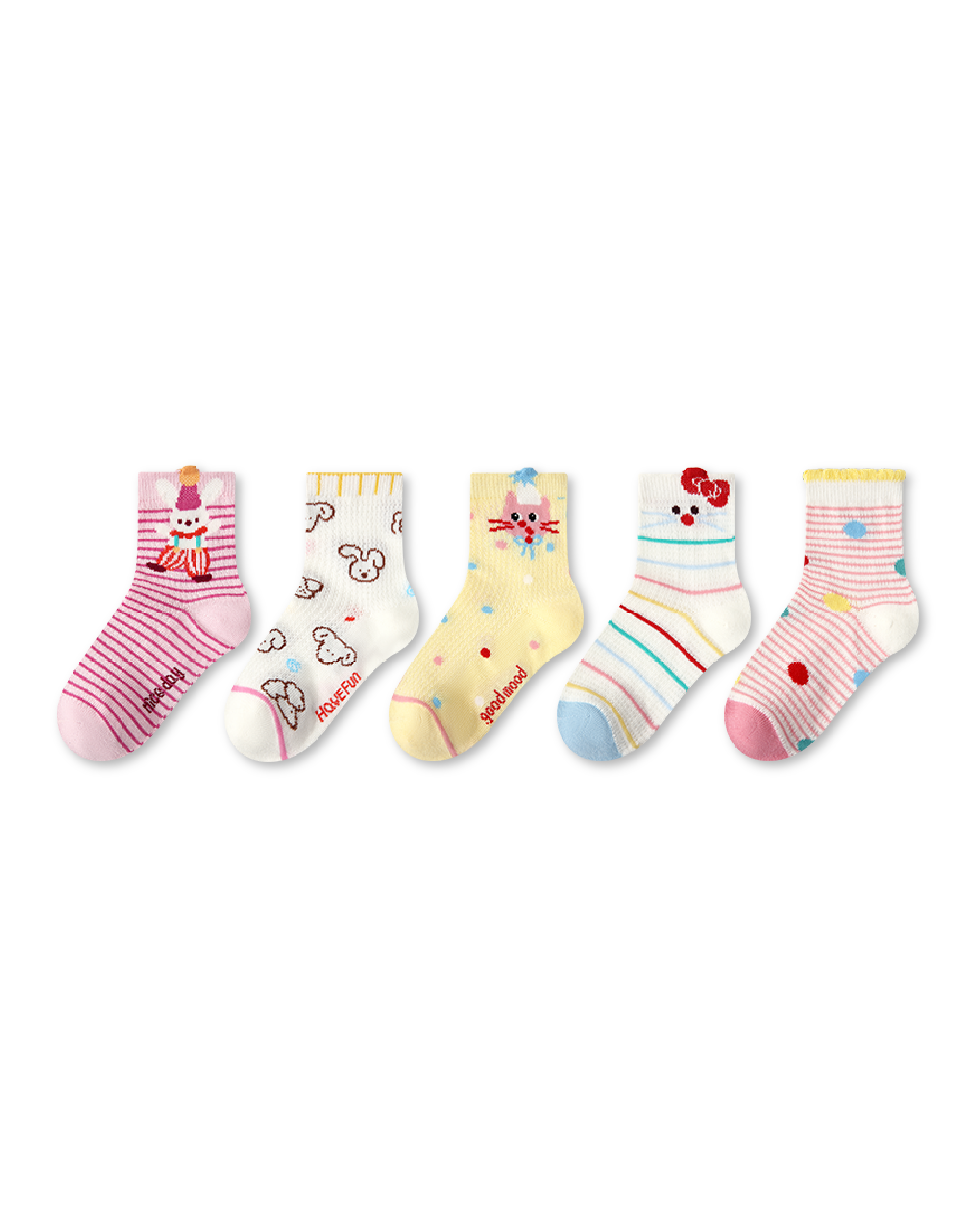 5 Pack Kids Crew Socks Cute Party Mesh Breathable Animal Pattern