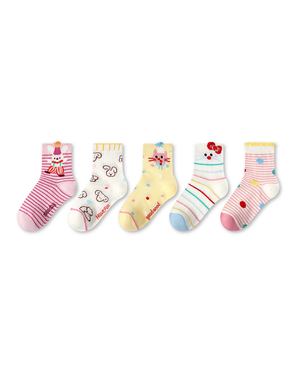 5 Pack Kids Crew Socks Cute Party Mesh Breathable Animal Pattern - SWEET NANA