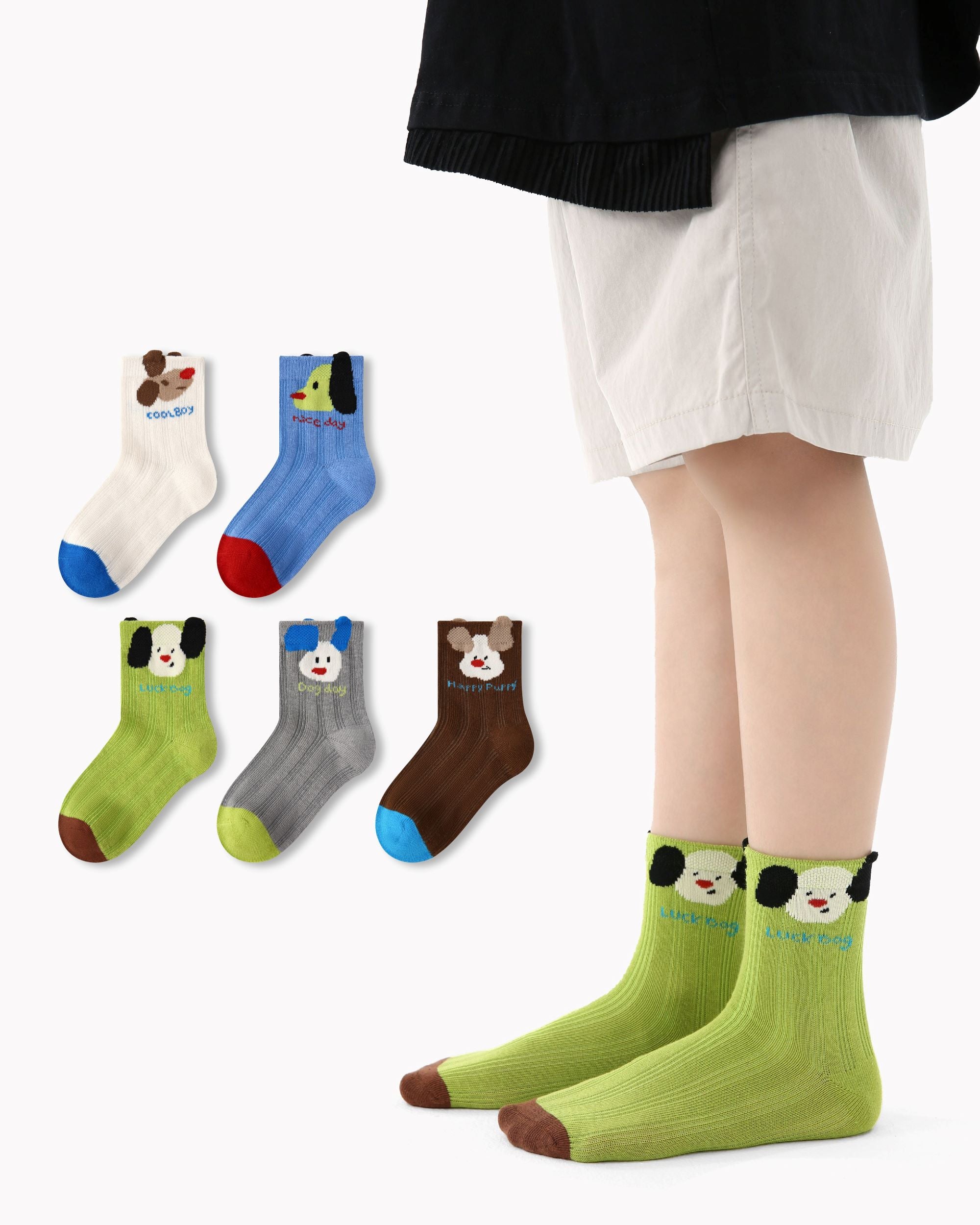 5 Pack Kids Crew Socks Dog Captain Mesh Breathable Puppy Pattern - SWEET NANA Main image