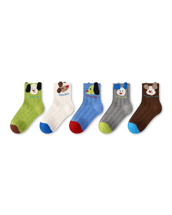 5 Pack Kids Crew Socks Dog Captain Mesh Breathable Puppy Pattern - SWEET NANA
