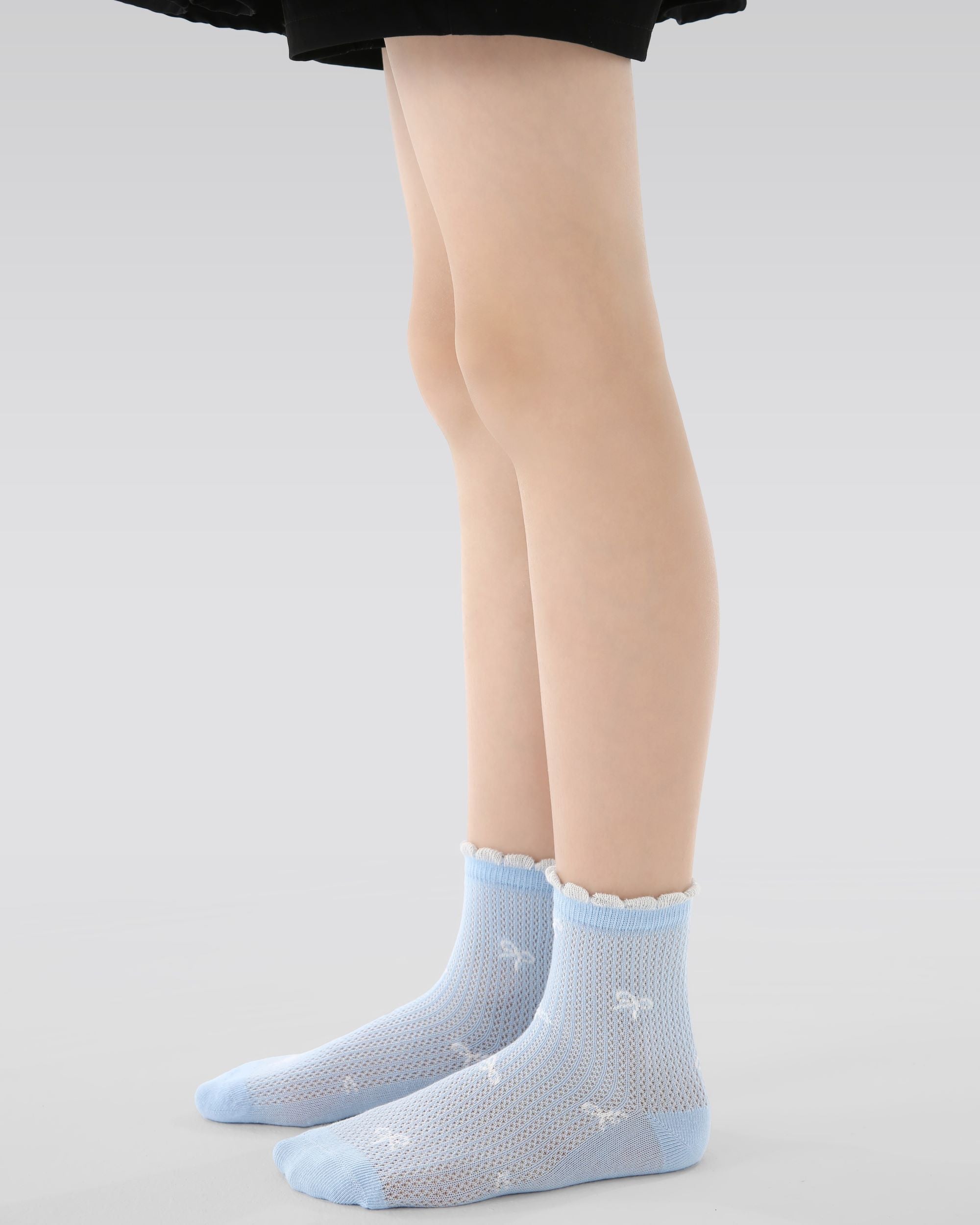 5 Pack Kids Crew Socks Light Blue Flower Language Mesh Breathable