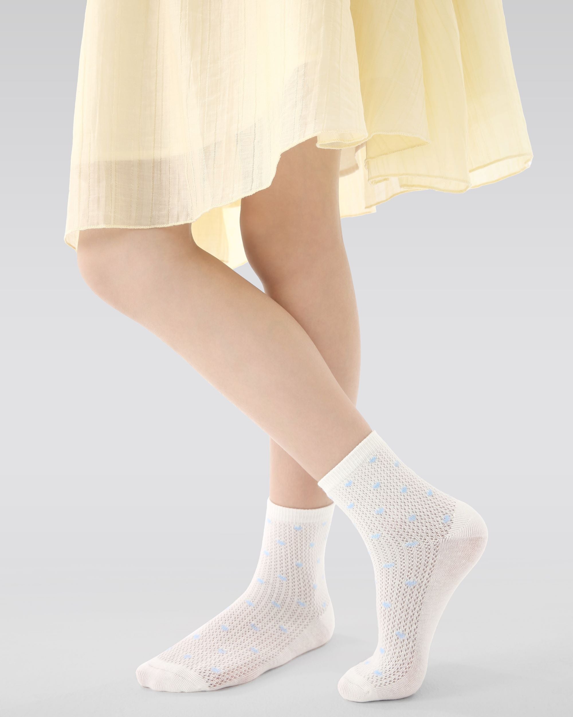 5 Pack Kids Crew Socks Light Blue Flower Language Mesh Breathable