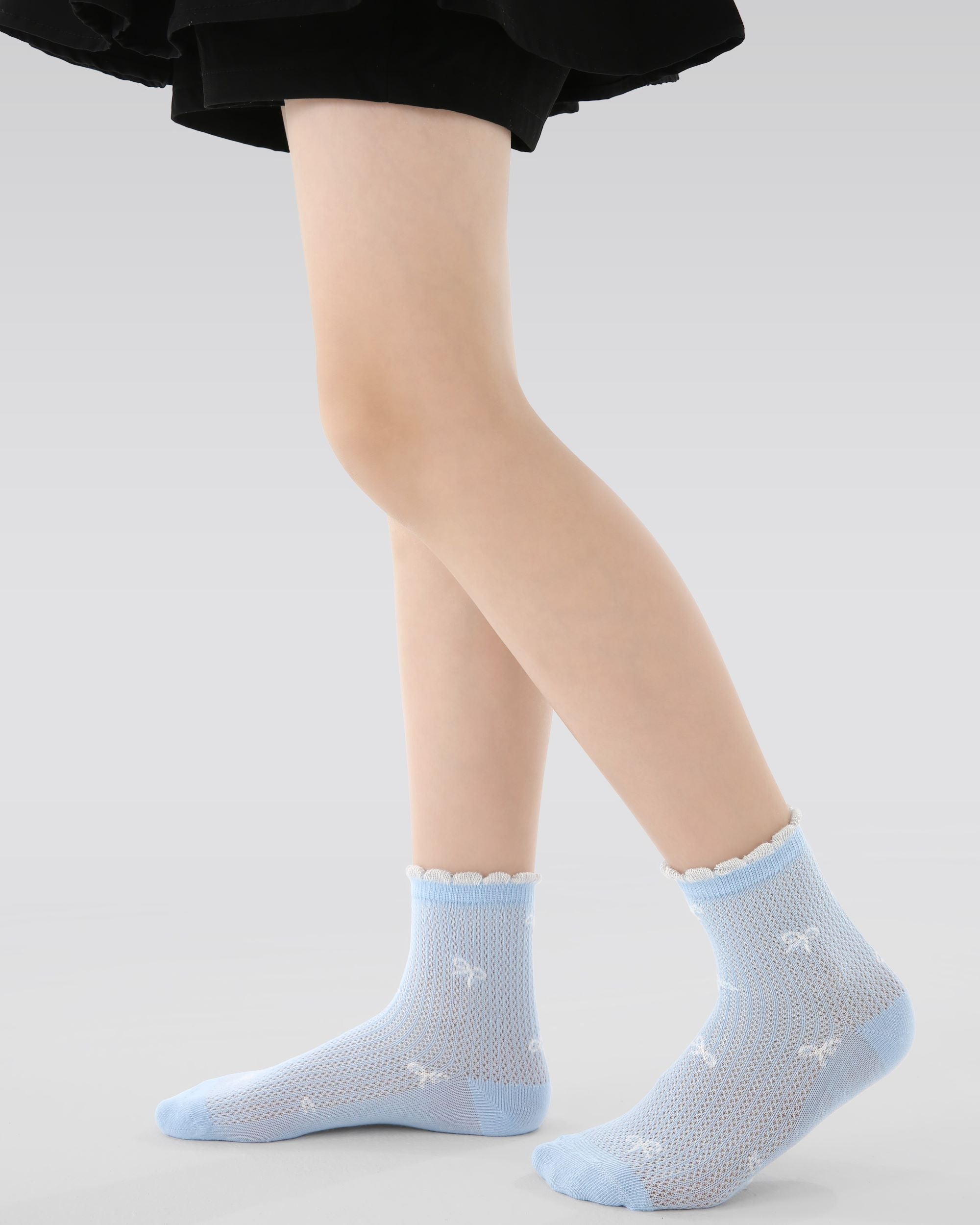 5 Pack Kids Crew Socks Light Blue Flower Language Mesh Breathable