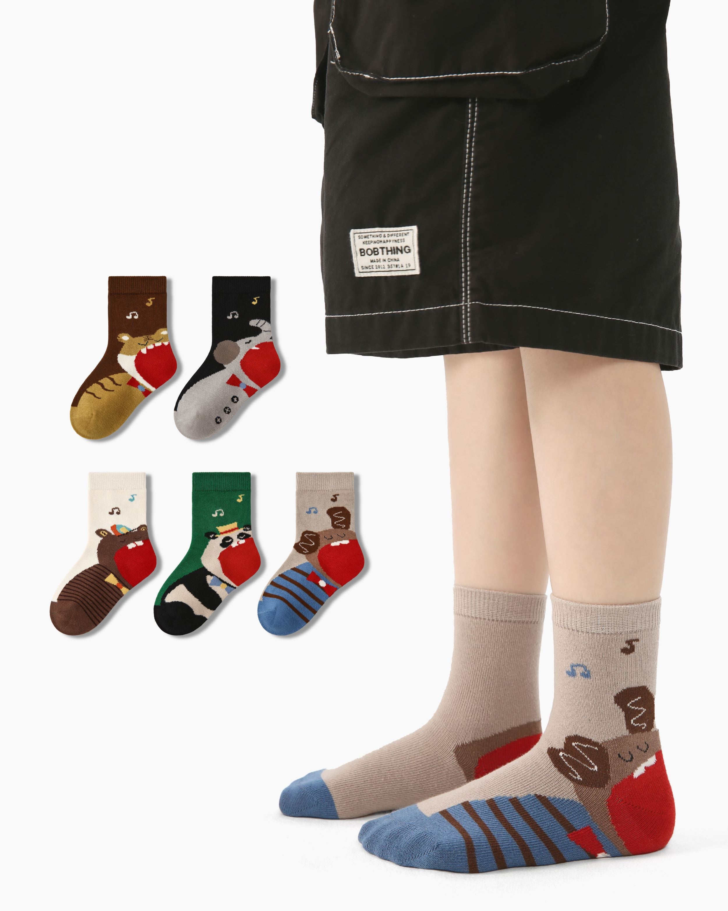 5 Pack Kids Crew Socks Singing Circus Cute Animal Pattern - SWEET NANA