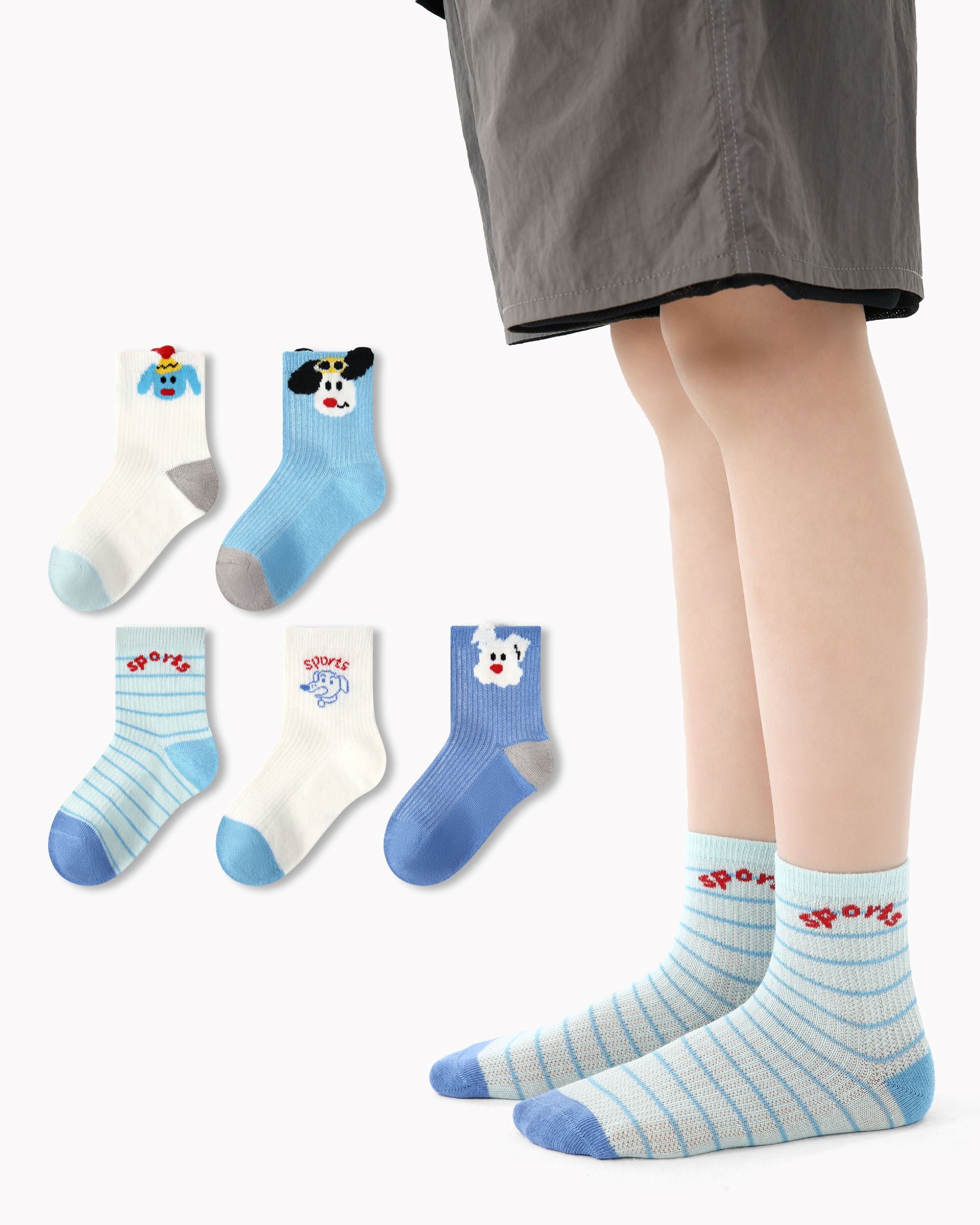 5 Pack Kids Crew Socks Sports Puppy Mesh Breathable Fun Socks - SWEET NANA Main image