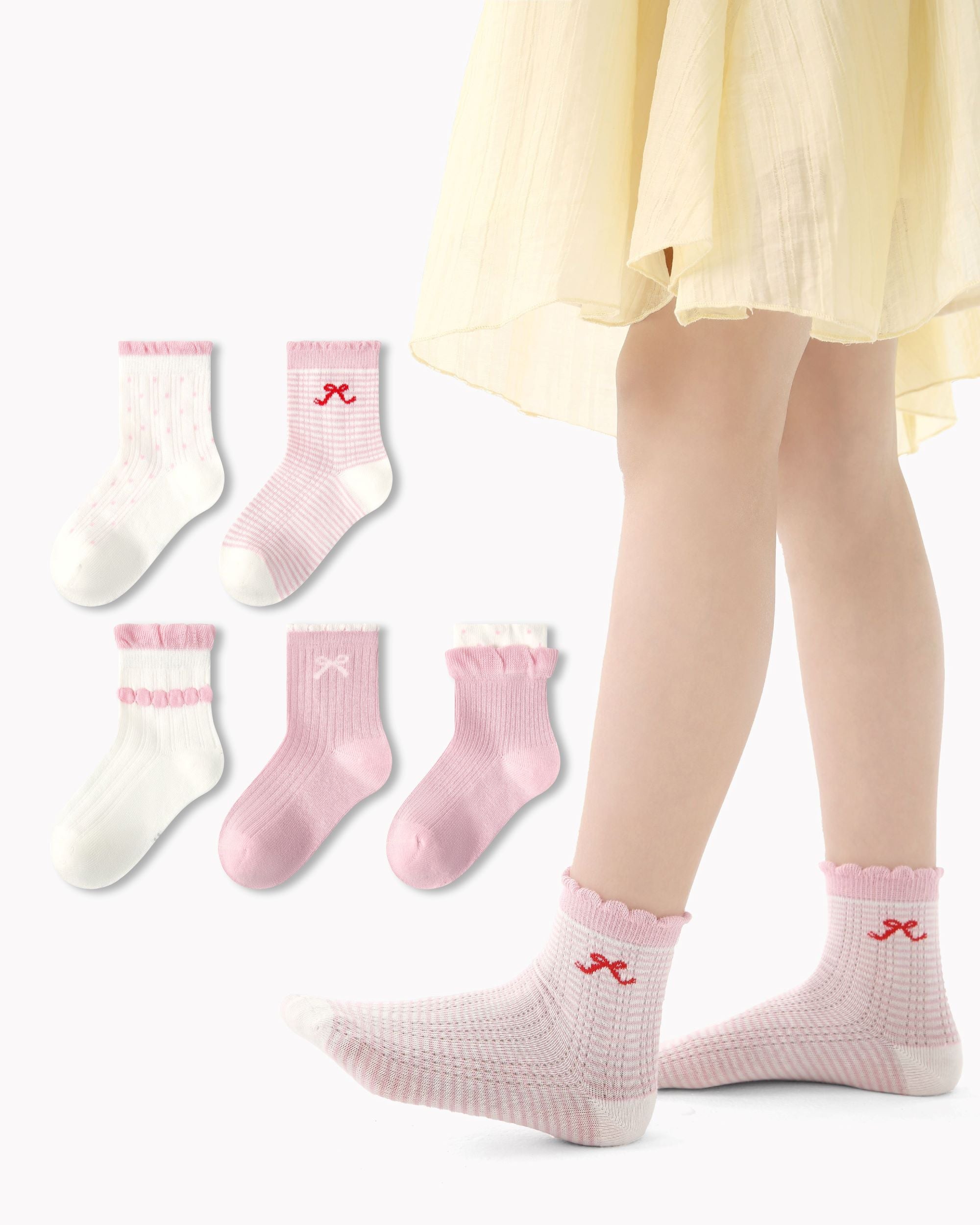 5 Pack Kids Crew Socks Sweet Bunny Princess Mesh Breathable Cute Socks - SWEET NANA Main image