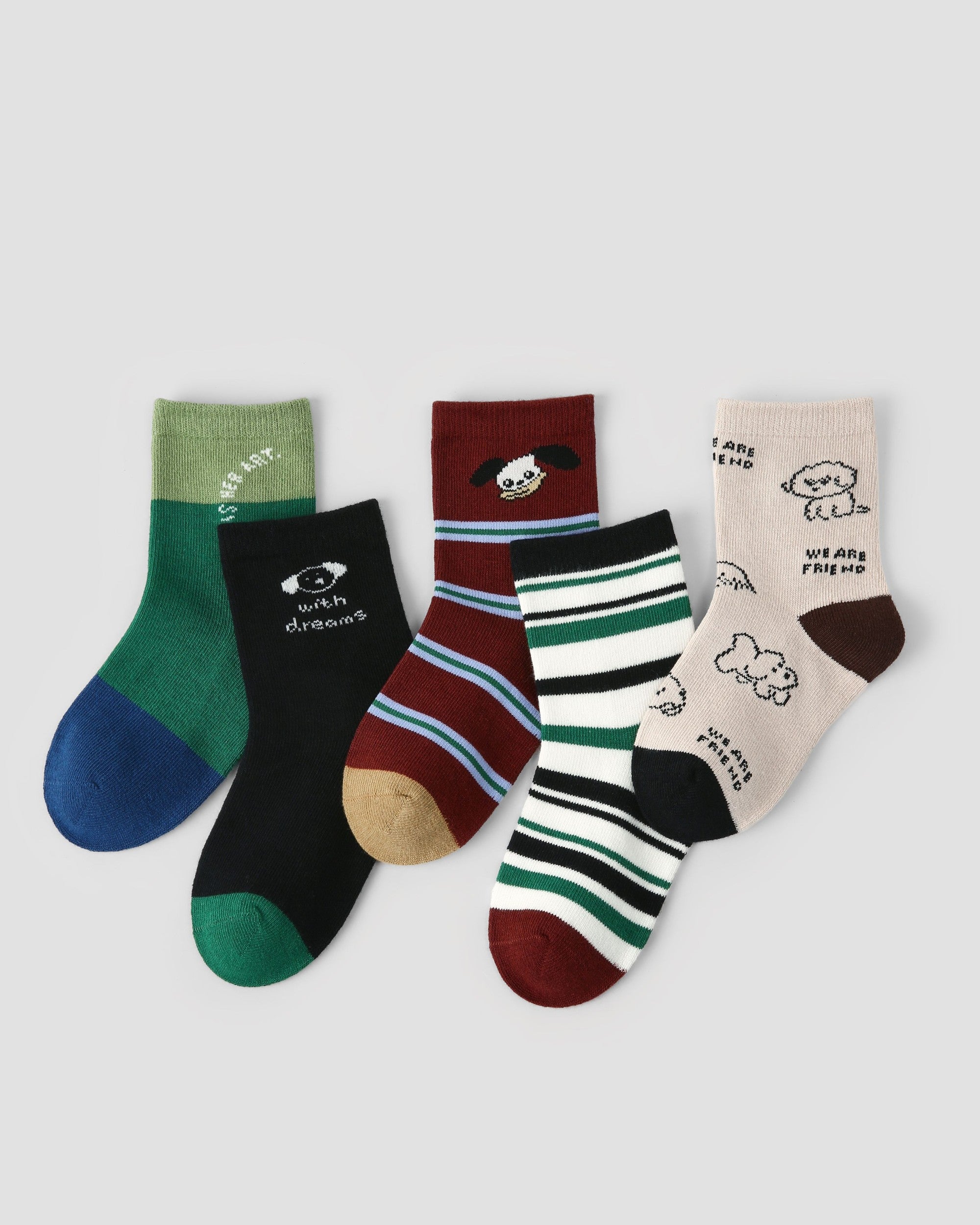 5 Pack Kids Graphic Cotton Crew Socks