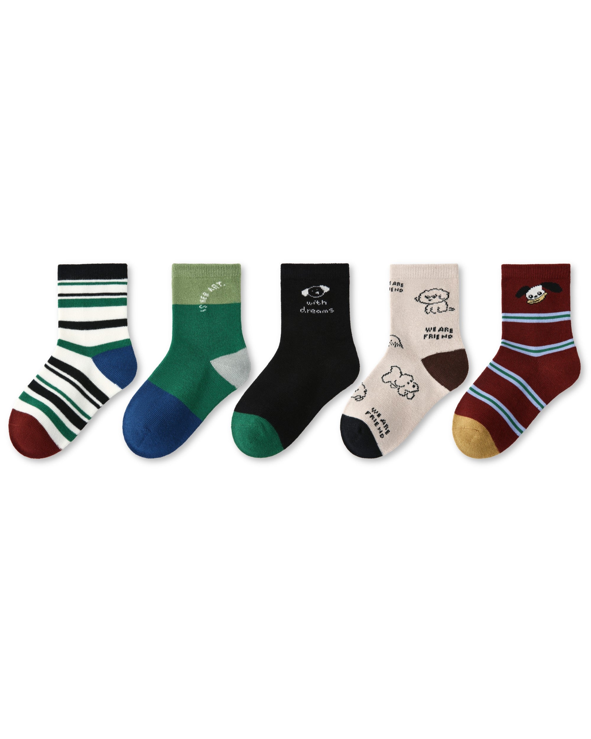 5 Pack Kids Graphic Cotton Crew Socks