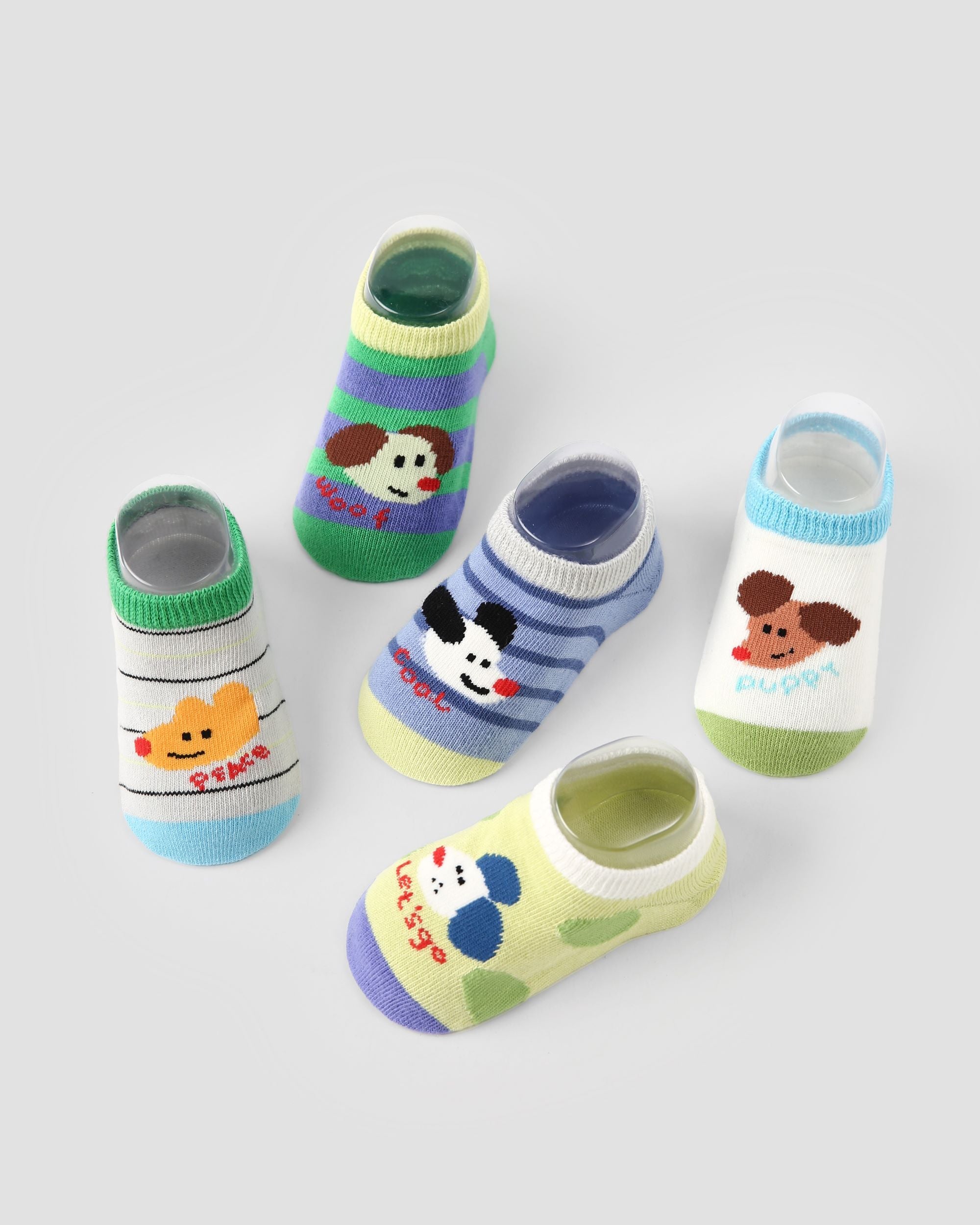 5 Pack Kids No Show Socks Puppy Plan Cute Dog Pattern Playful Socks