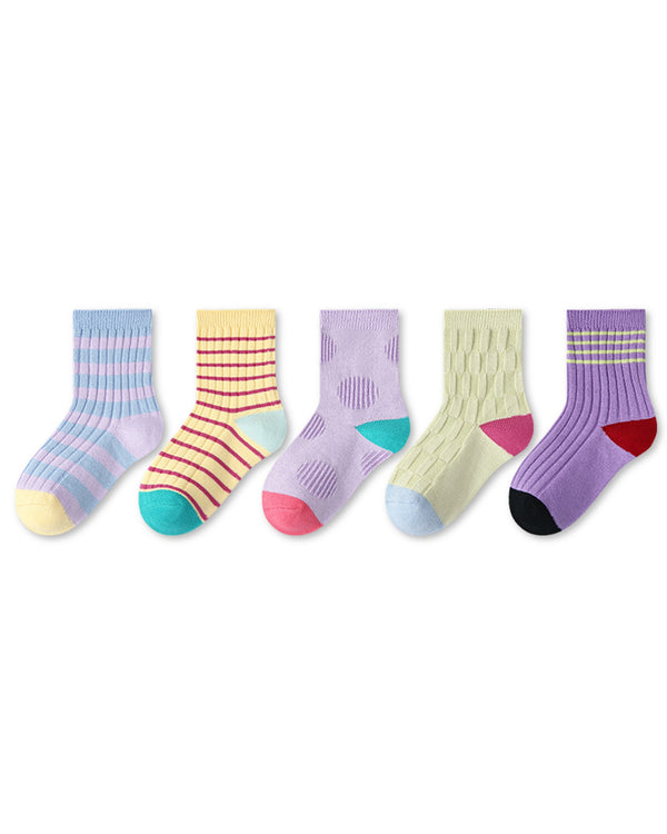 5 Pack Kids Pastel Textured Crew Socks