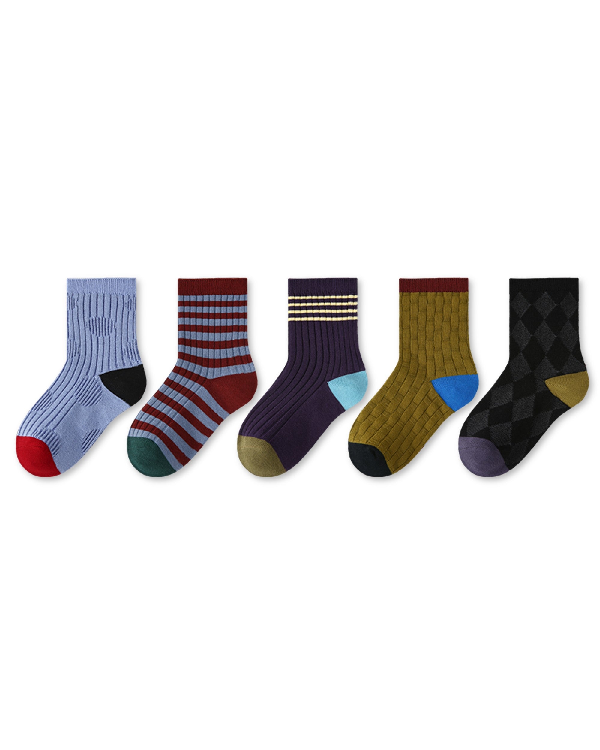 5 Pack Kids Retro Ribbed Crew Socks