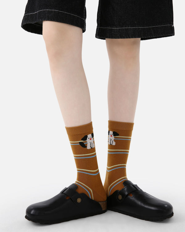 5 Pack Retro Cat and Dog Cotton Crew Socks