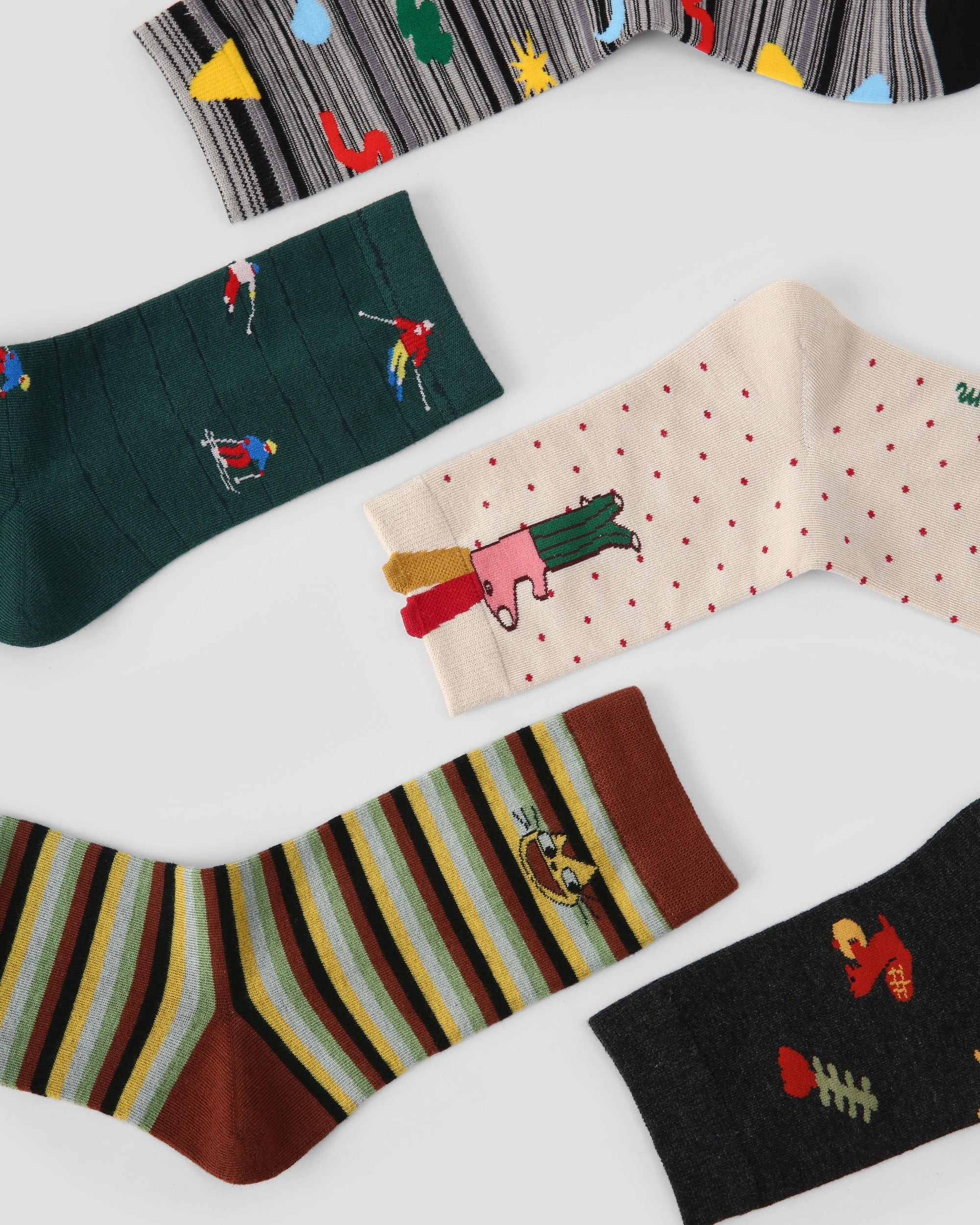 5 Pack Whimsical Cartoon Cotton Crew Socks