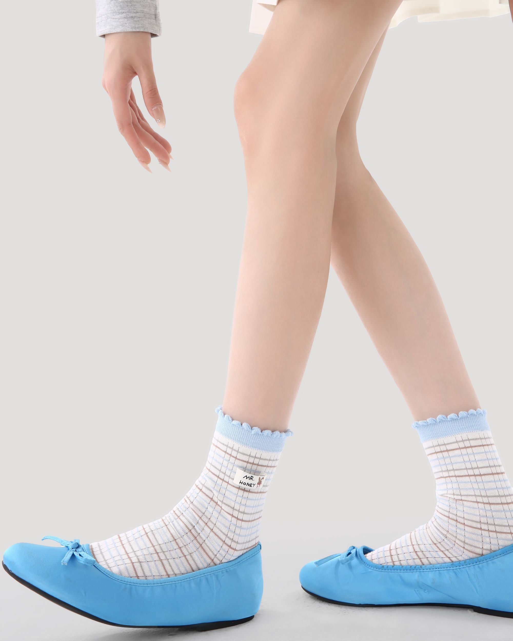 5 Pack Womens Crew Socks Soft Blue Isle Bunny Stripe Lace Rib Cute - SWEET NANA