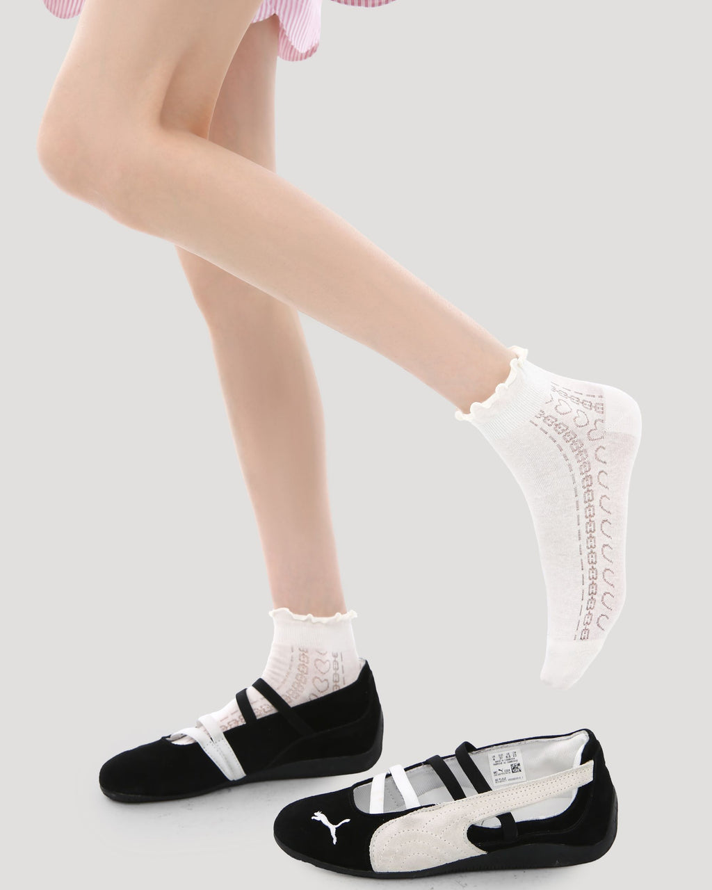 5 Pack Womens Ankle Socks Black White Ruffle Dot Cross Pattern Combed Cotton