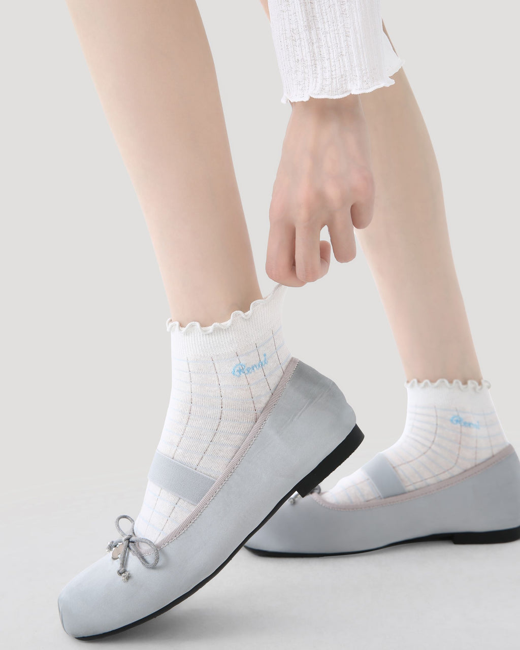 5 Pack Womens Ankle Socks Blue White Ruffle Dot Stripe Pattern Combed Cotton