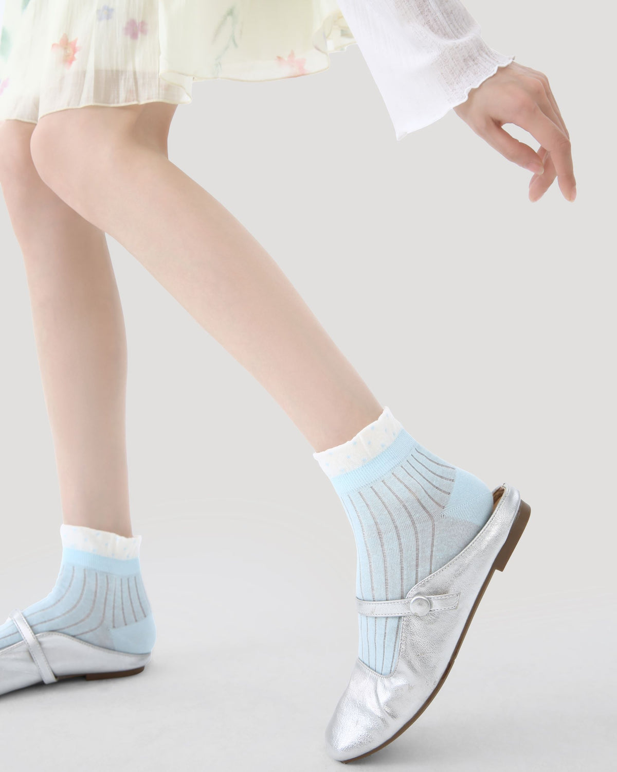 5 Pack Womens Ankle Socks Blue White Ruffle Dot Stripe Pattern Combed Cotton