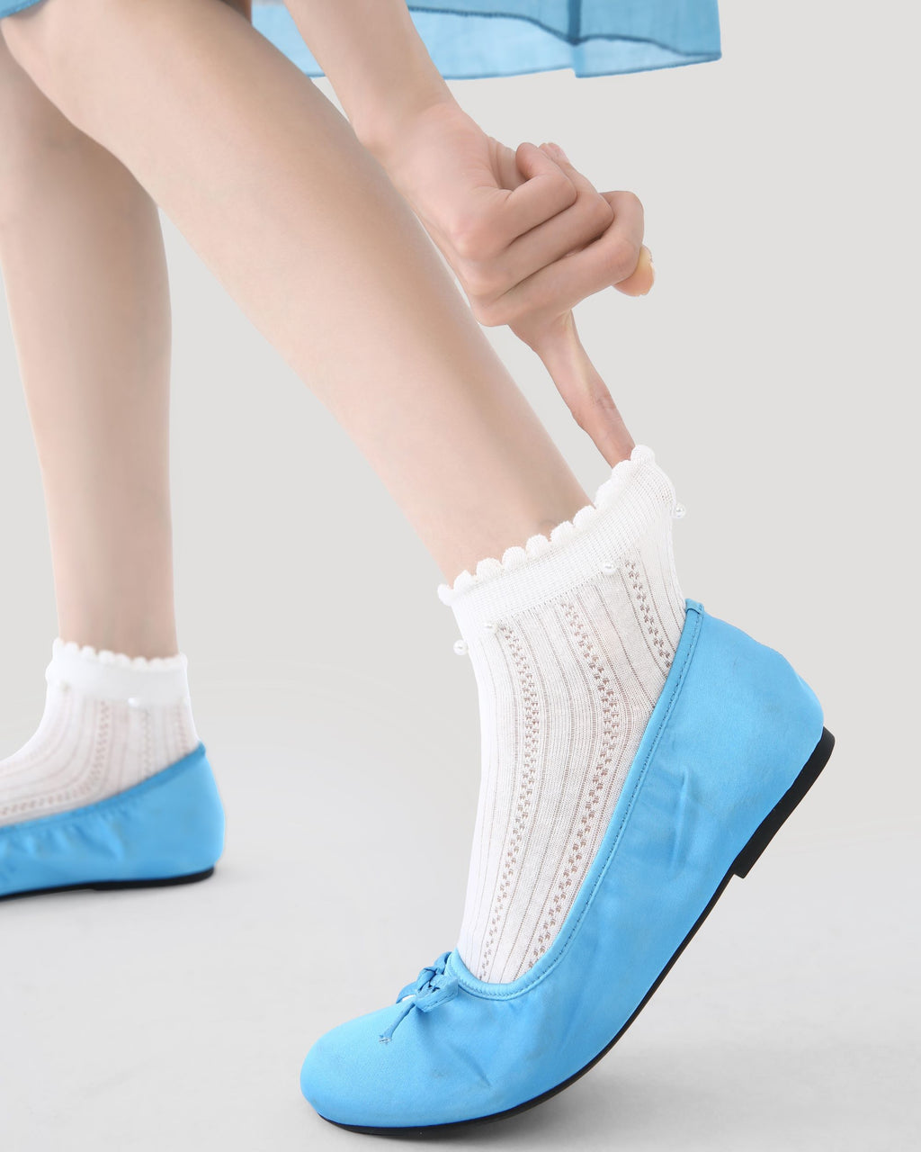 5 Pack Womens Ankle Socks Pure White Ruffle Pearl Dot Pattern Combed Cotton