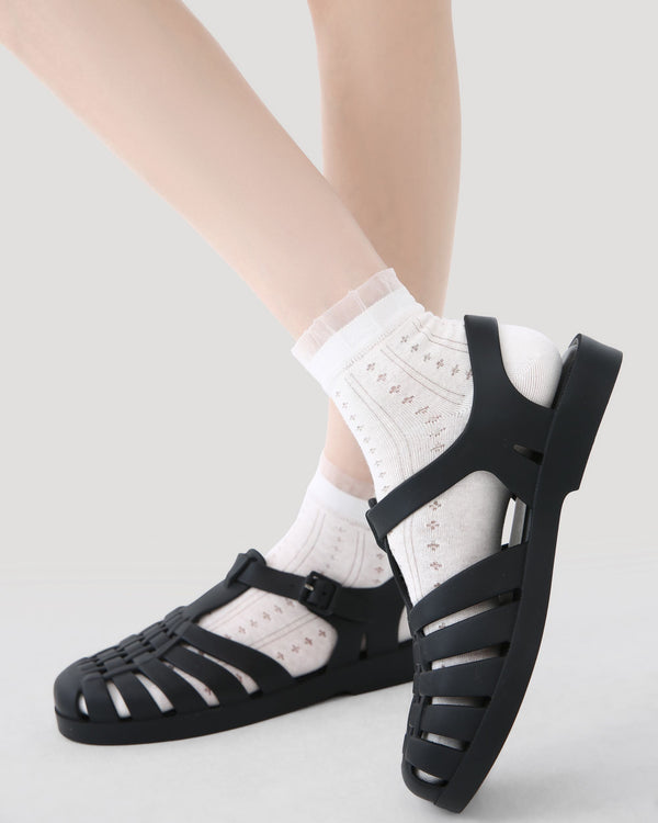 5 Pack Womens Ankle Socks Pure White Ruffle Pearl Dot Pattern Combed Cotton