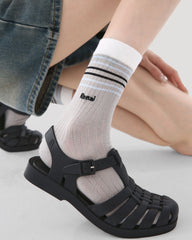 5 Pack Womens Crew Socks Blue Gray Wave Pattern Casual Everyday