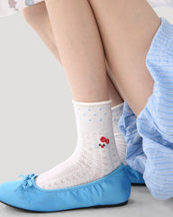 5 Pack Womens Crew Socks Blue Rabbit Post Polka Dot Lace Cute Socks