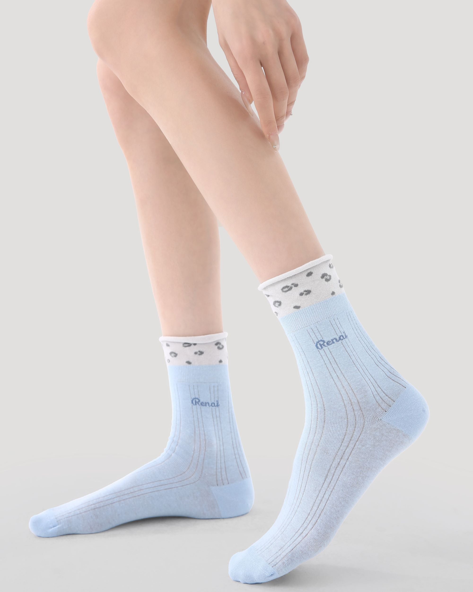 5 Pack Womens Crew Socks Blue Rabbit Post Polka Dot Lace Cute Socks