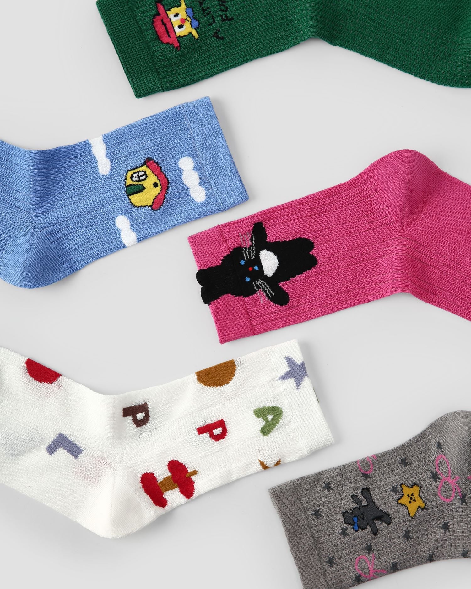 5 Pack Womens Crew Socks Fluffy Bunny Star Isle Pattern Fun Socks