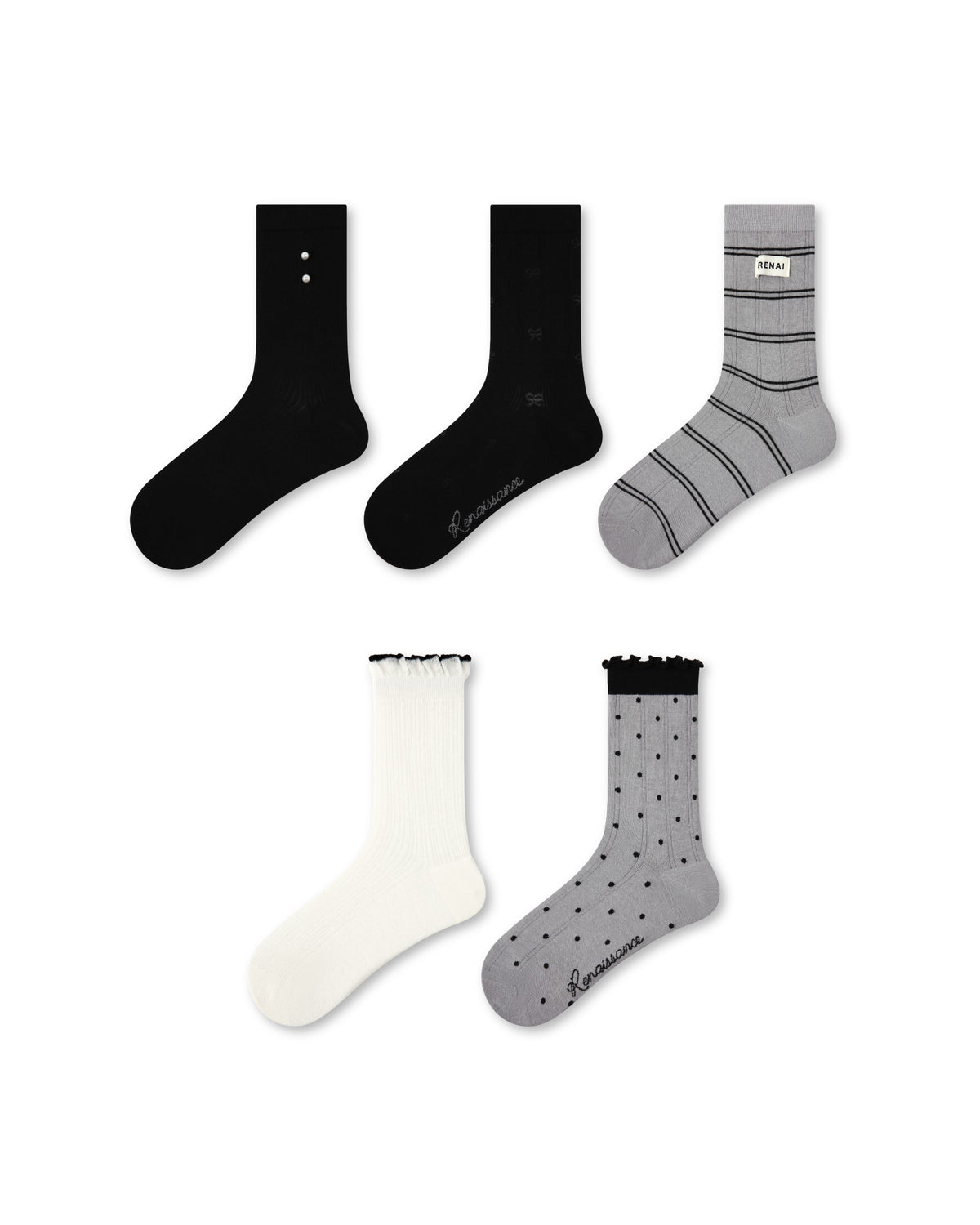 5 Pack Womens Crew Socks Gray Tone Whisper Polka Dot Minimal Socks