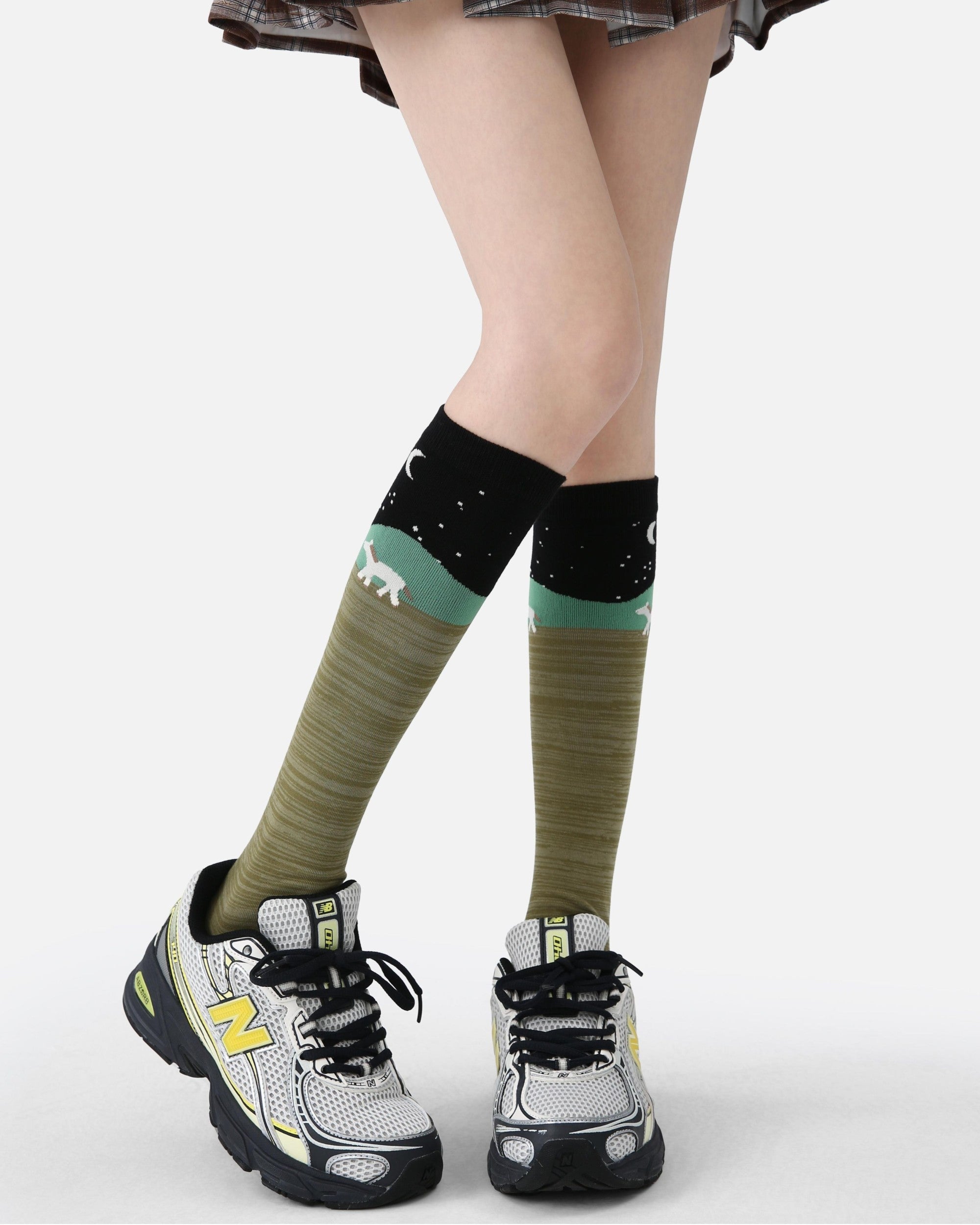 Animal Landscape Cotton Knee-High Socks