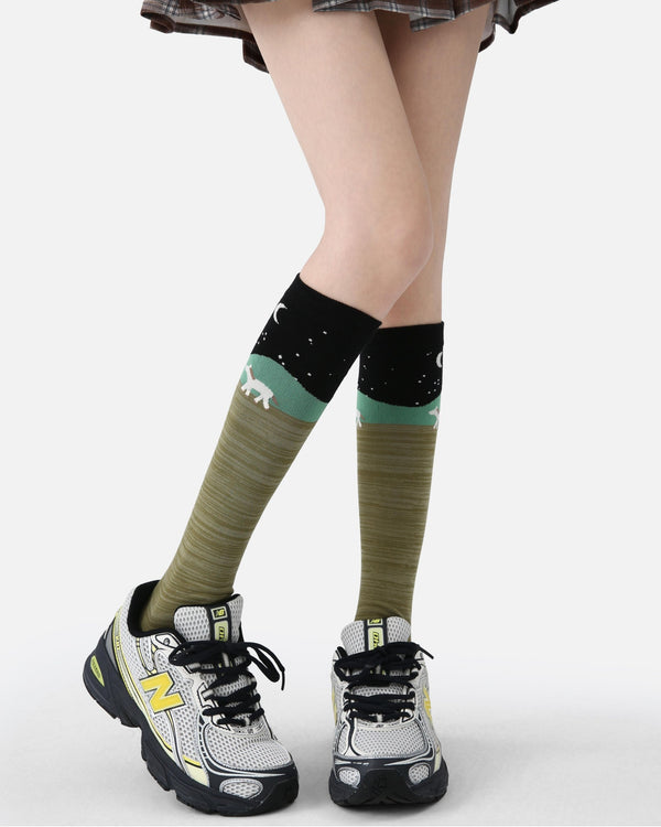 Animal Landscape Cotton Knee-High Socks
