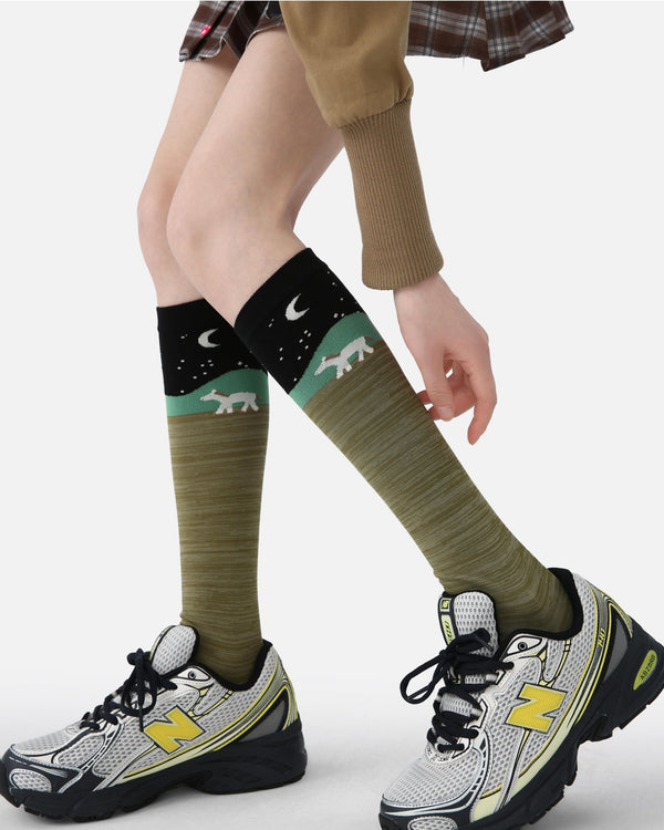 Animal Landscape Cotton Knee-High Socks