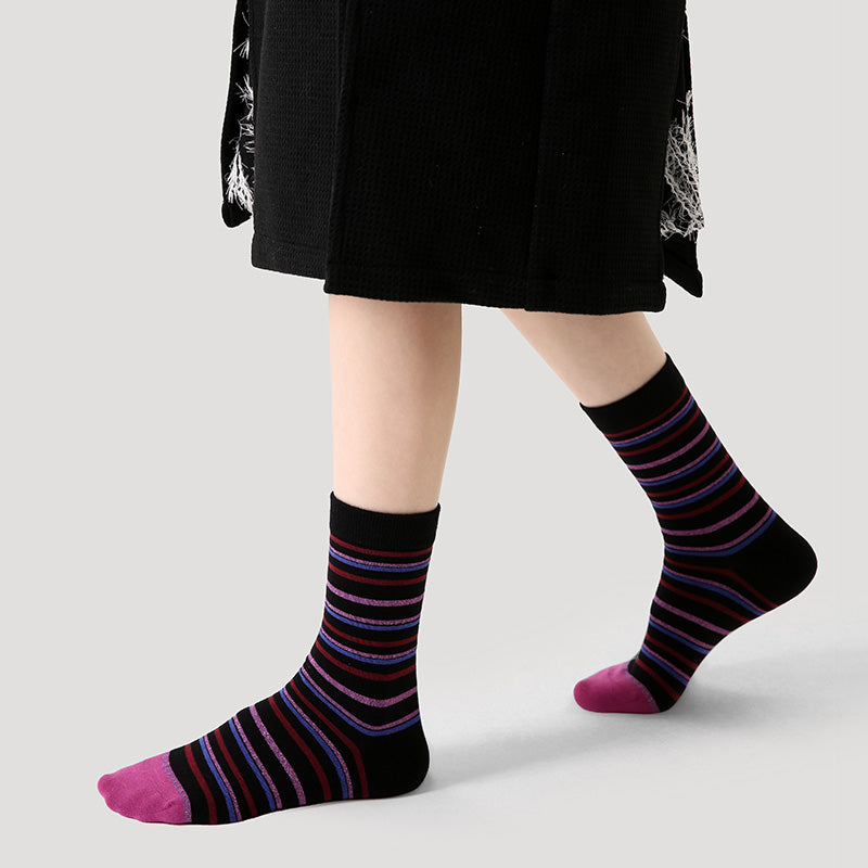 Women Cotton Crew Socks Horizontal Stripe Cozy Warm Trendy Style