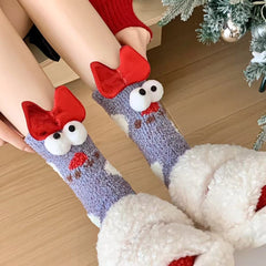 크리스마스 여성 크루 양말 포근하고 도톰한 부드러운 미끄럼 방지 양말
