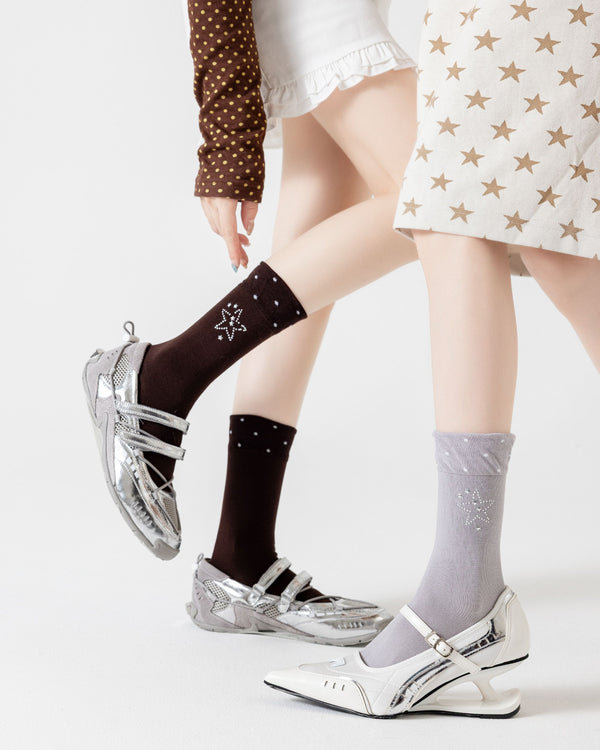 Beaded Star Ruffle Cotton Crew Socks