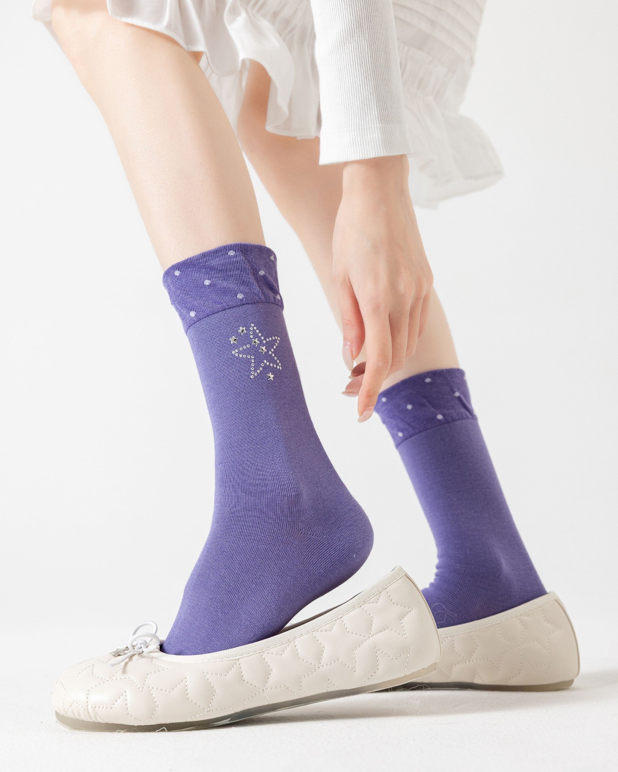 Beaded Star Ruffle Cotton Crew Socks