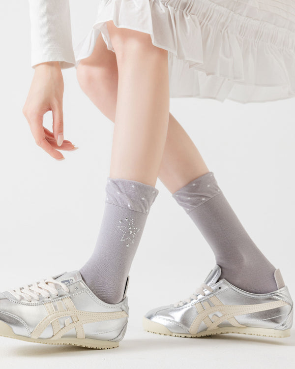 Beaded Star Ruffle Cotton Crew Socks