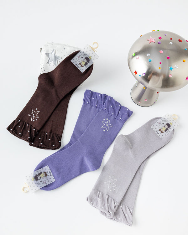 Beaded Star Ruffle Cotton Crew Socks