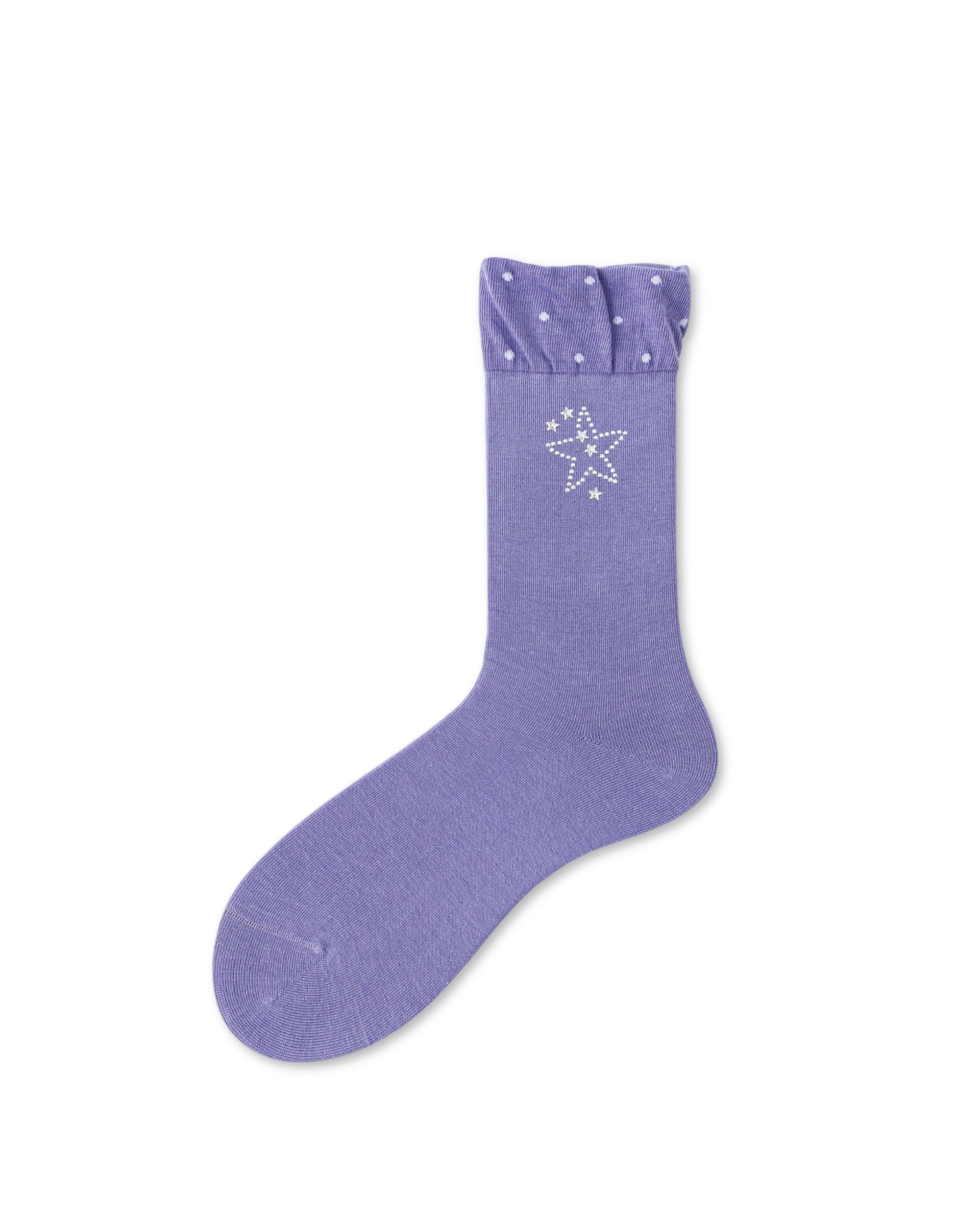 Beaded Star Ruffle Cotton Crew Socks