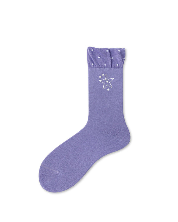 Beaded Star Ruffle Cotton Crew Socks