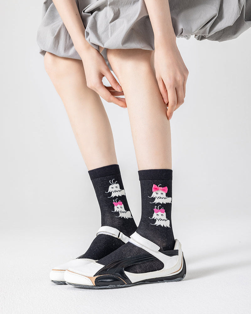 3-Pack Women Cotton Crew Socks Black&White Cute Casual - SWEET NANA