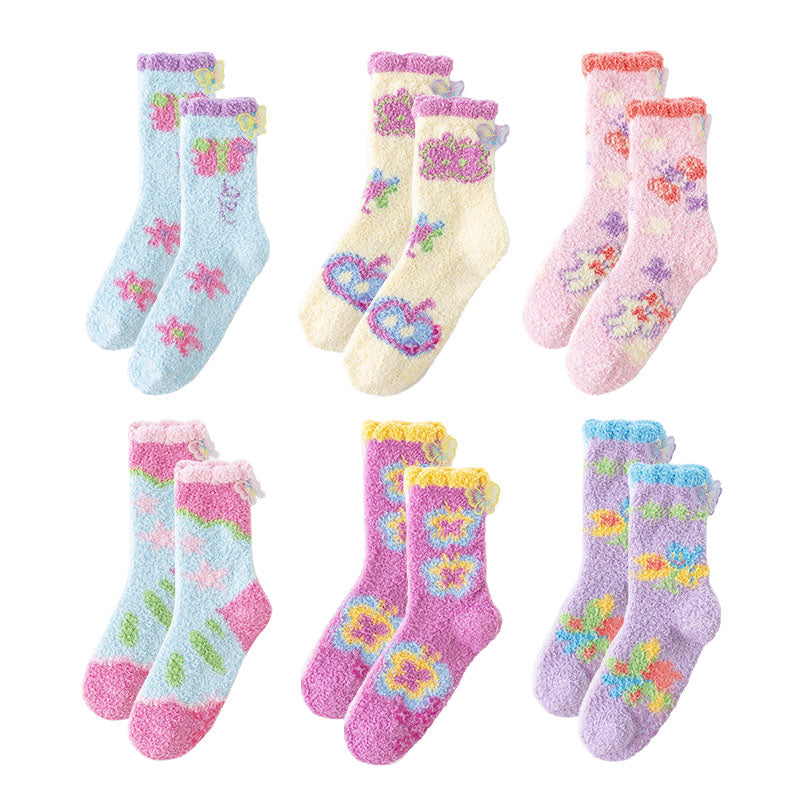 Sweetnana バタフライシリーズ レディース コージークルーソックス - 冬用ふわふわソックス 厚手、超ソフト スリッパソックス 滑り止め。