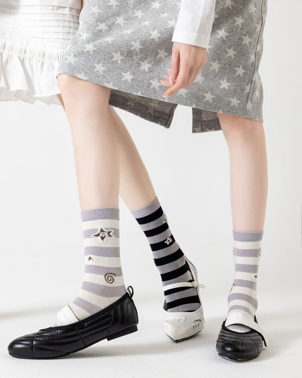Celestial Stripe Cotton Crew Socks