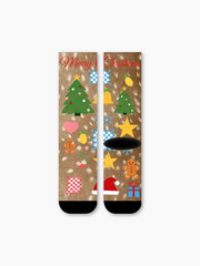 クリスマスデジタルプリントクルーソックス ジンジャーブレッド＆ニット風ツリー スノーマン