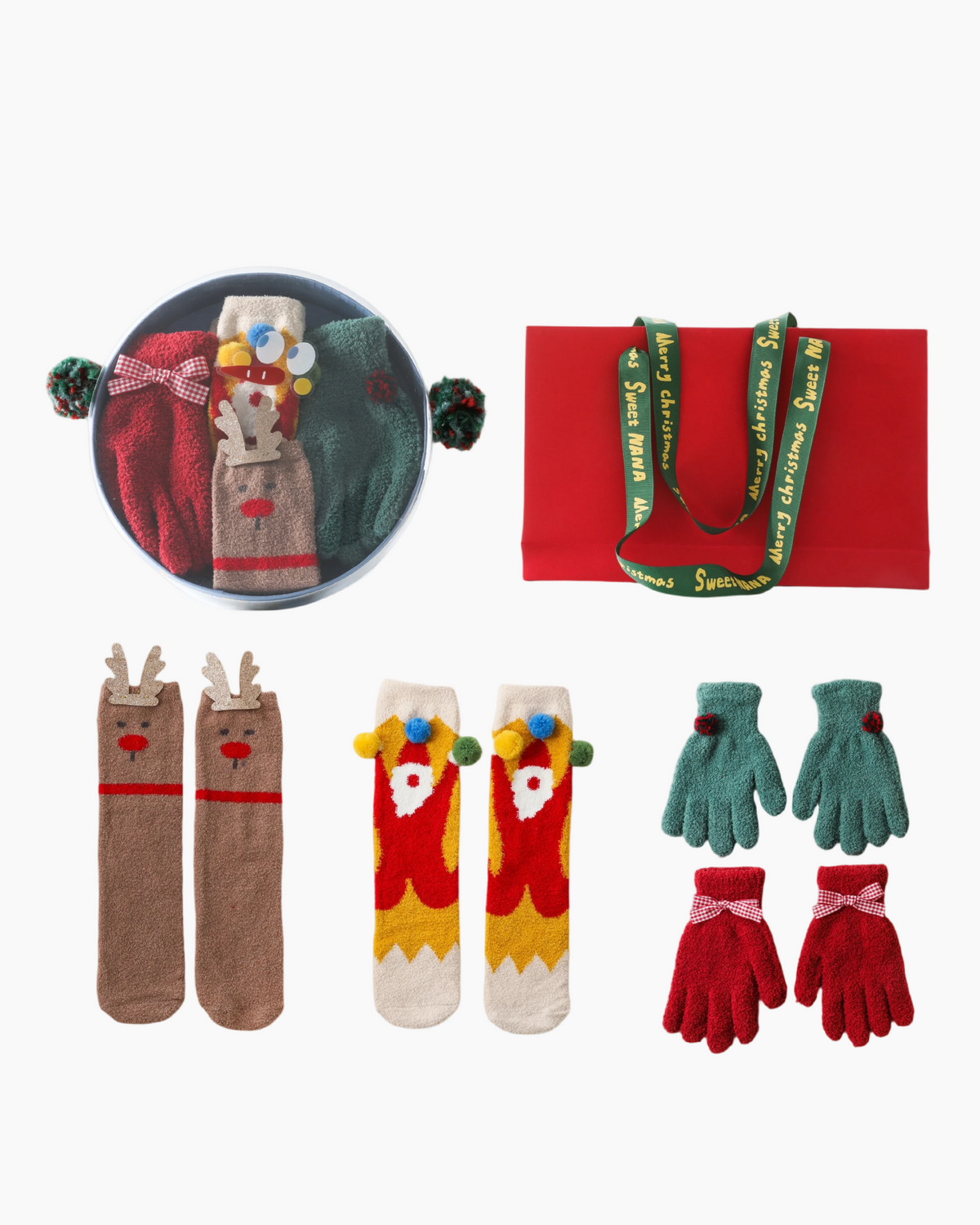 크리스마스 선물 박스 스노우맨 여성 아동 크루 양말 퍼지 장갑 포근하고 두껍고 따뜻하며 부드러움