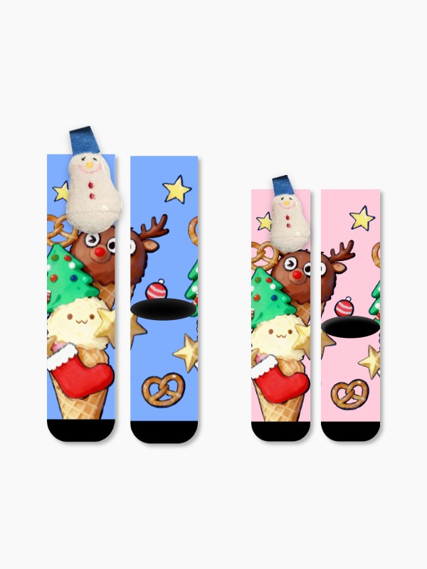 Christmas Ice Cream Cone Parent-Child Socks 3D Snowman & Reindeer Mommy & Kid Set