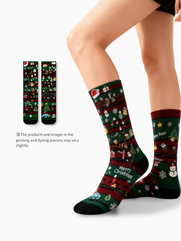 Christmas Icon Stripe Crew Socks Merry Holiday All-Over Print Socks