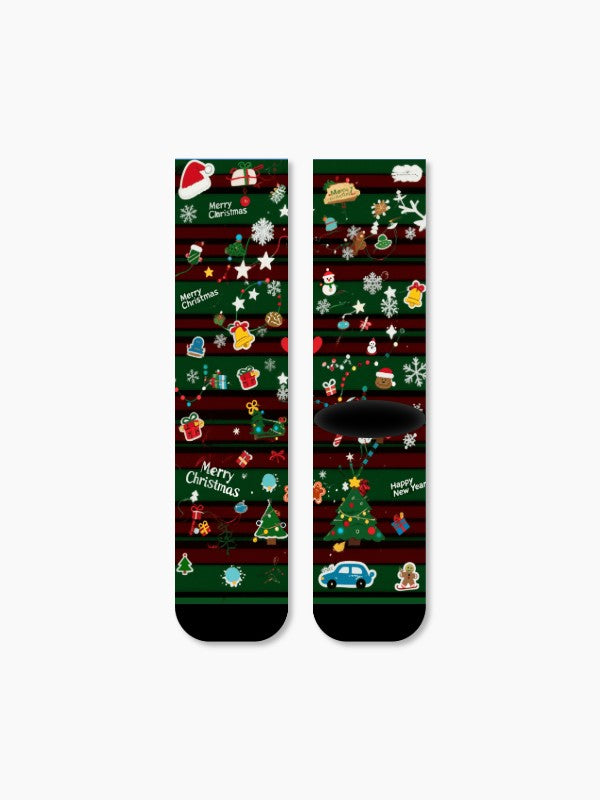 Christmas Icon Stripe Crew Socks Merry Holiday All-Over Print Socks