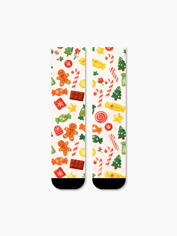 Christmas Icon Stripe Crew Socks Merry Holiday All-Over Print Socks