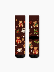 クリスマス子犬 クルーソックス サンタ帽子の犬＆クリスマスツリー 総柄プリント