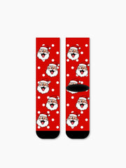 Christmas Santa Claus Face Crew Socks Cute Red Holiday All-Over Print
